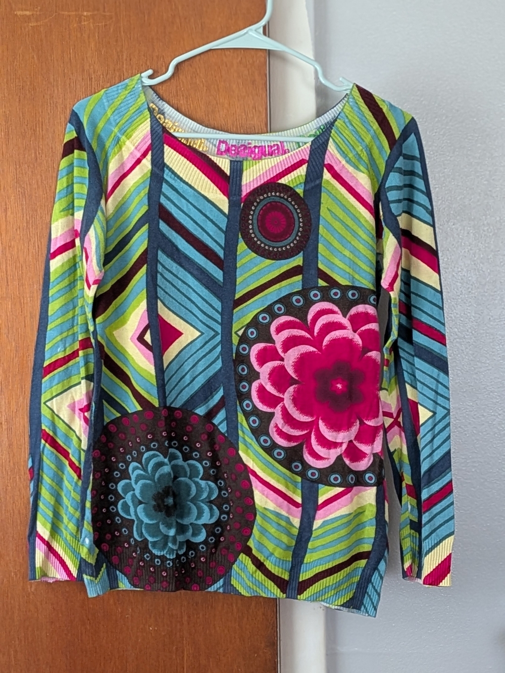 Desigual Multicolor Floral Geometric Long Sleeve Top XL